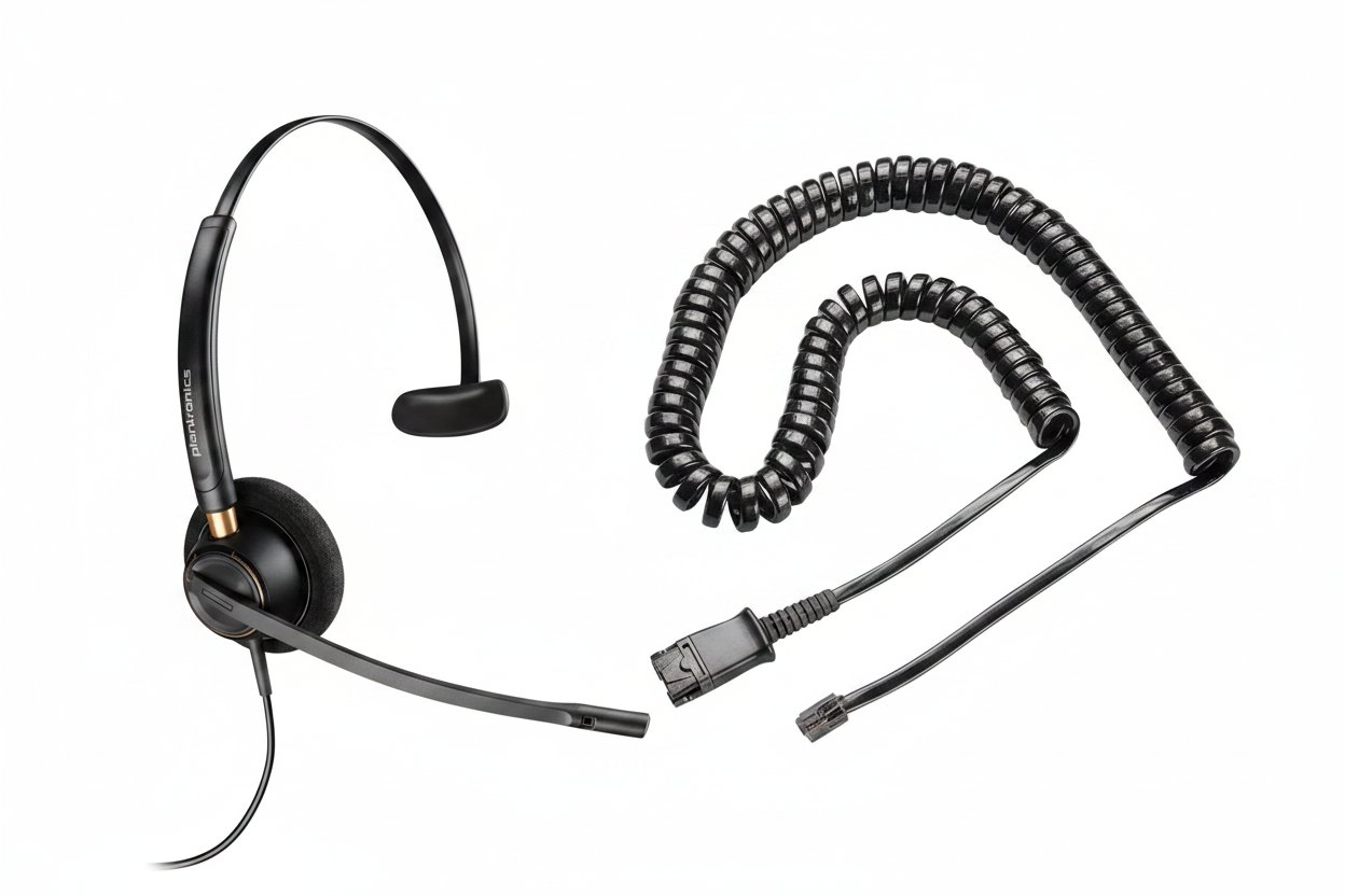HP HW510 Monaural Headset + U10P Cord Side by Side
