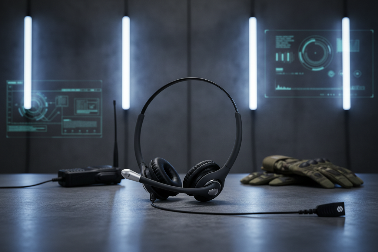 SHG SM600-NC Elite Duo Military Headset in tactical setting