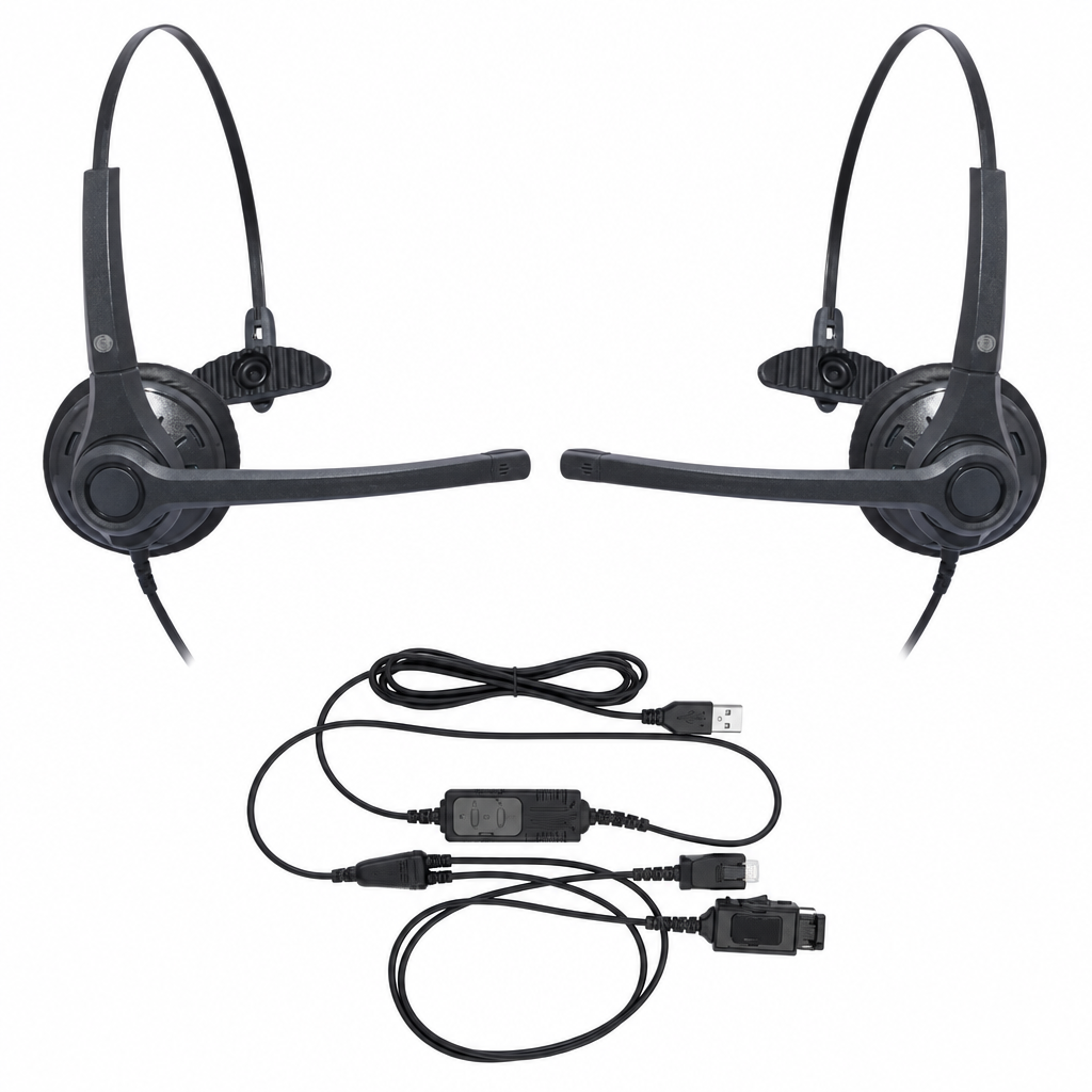 Two JPL headsets with one JPL USB Y-cord